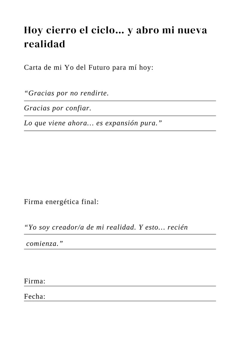 Página de cierre del workbook de Manifiesta tu Destino